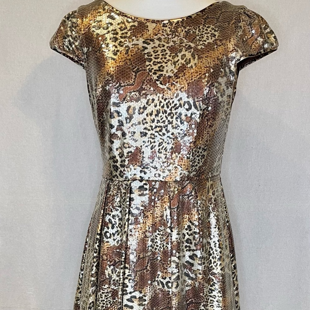 Betsey Johnson Womens Leopard Sequin Sheath Dress Yellow Size 8